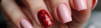 Acrylic Nails – Pink & Red Sequin Nail Design